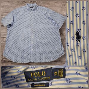 Polo Ralph Lauren Performance Shirt 3XB Men Blue Floral Nylon Blend Short Sleeve